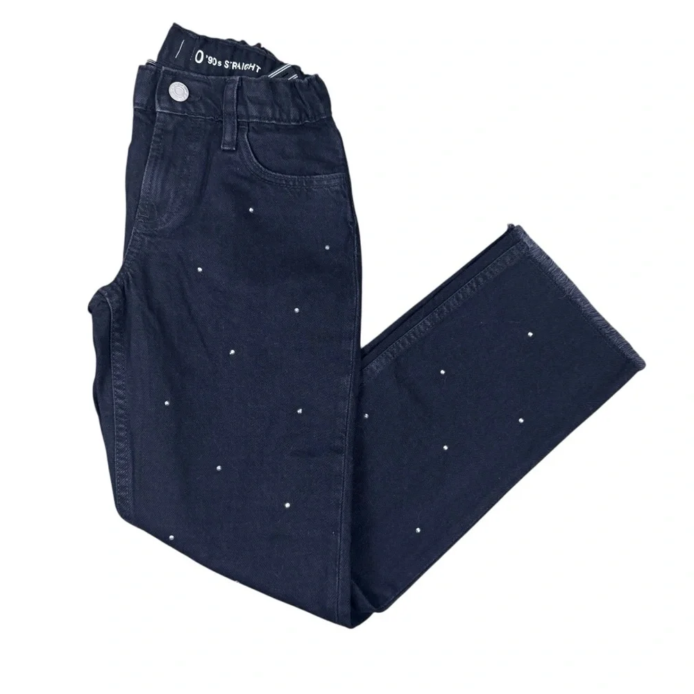 GAP Kids Rhinestone 90s Straight Black Denim Jeans Girls Size 10 Jewels